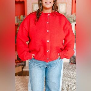 Poinsettia Plaid-Button Cardigan